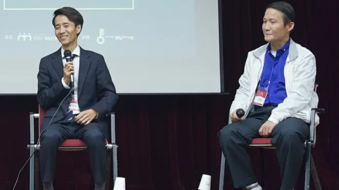 22일 '탈북민 창업가 토크 콘서트'에서 연사로 참여한 탈북민 사업가 유진성(왼쪽), 이대성 씨