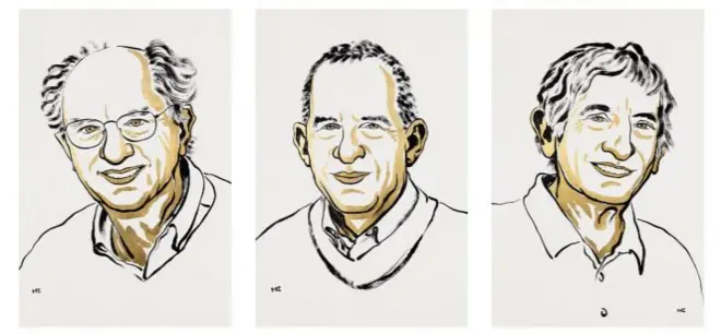 Dibujo de los tres ganadores del Premio Nobel de Física 2025.
