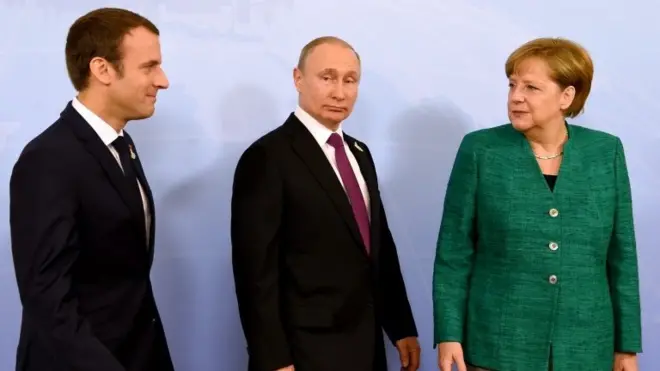 Macron, Putin and Merkel