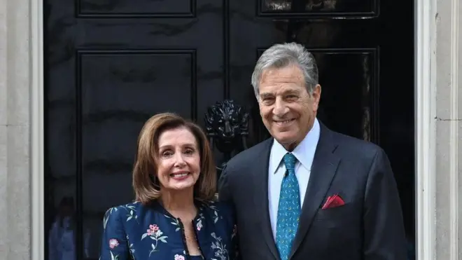 Speaker of the House Nancy Pelosi (D-CA) and her husband Paul Pelosi outside No 10