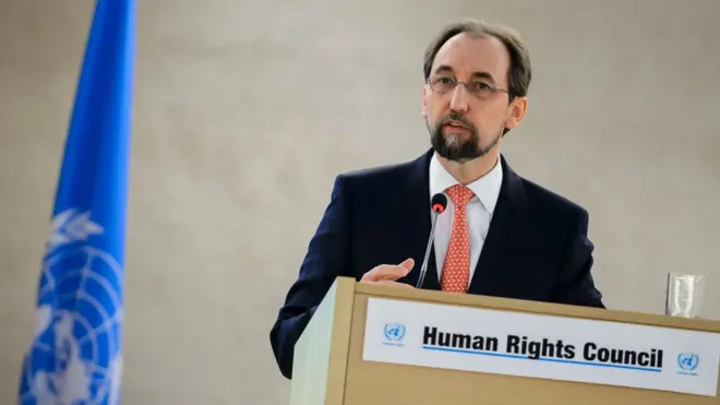 Zeid Ra'ad, haut-commissaire des Droits de l'Homme de l'ONU s'exprimant à l'ouverture de la session annuelle le 29 février 2016 à Genève.