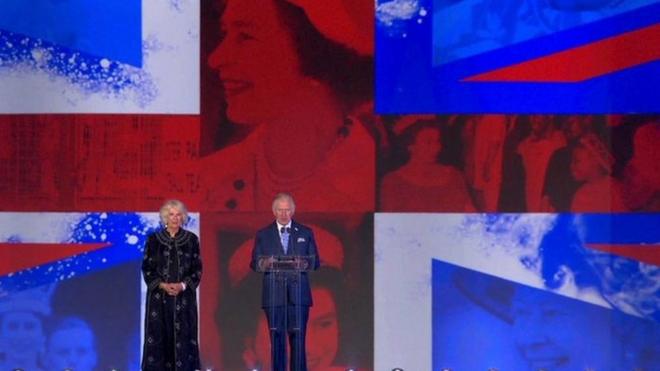 Prince Chalres and Camilla on stage