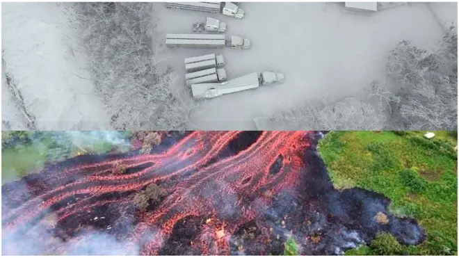 La imagen superior es la que corresponde a la situación en Nicaragua y la inferior a la de la isla de Hawái.