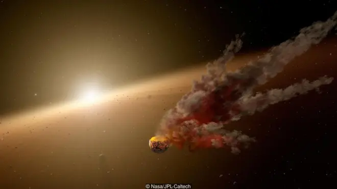 ภาพจากจินตนาการของศิลปินแสดงให้เห็นว่าความสว่างของดาว KIC 8462852 ลดลงถึง 22% เป็นช่วง ๆ