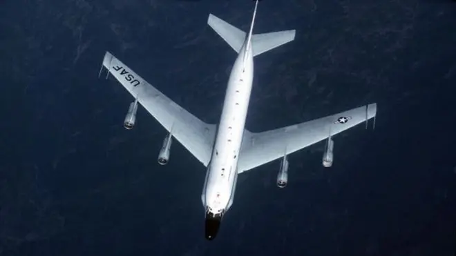 The US RC-135 reconnaissance plane is roughly the size of a civilian commercial aircraft