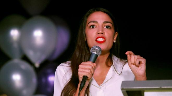 Alexandria Ocasio-Cortez speaks at her midterm election night party in New York City