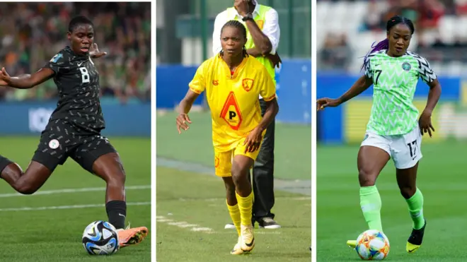 Foto mix of Asisat Oshoala, Miracle Usani and Francesca Ordega