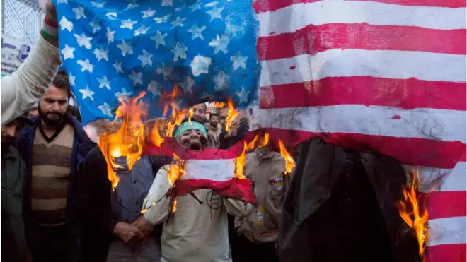 Protesters demonstrated outside the former US embassy in Tehran on Sunday