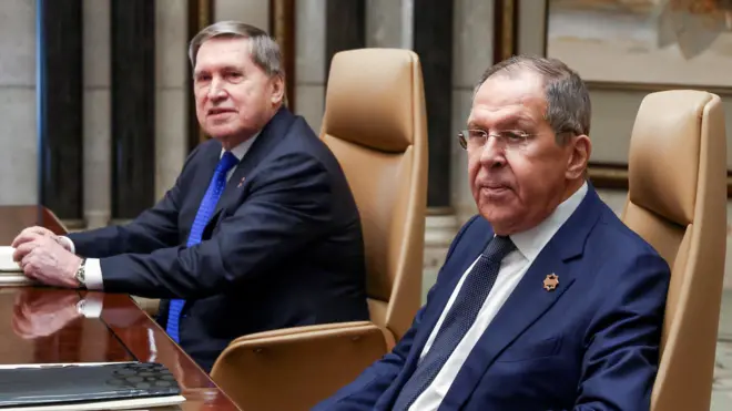 Юрий Ушаков и Сергей Лавров на переговорах с делегацией США в Эр-Рияде