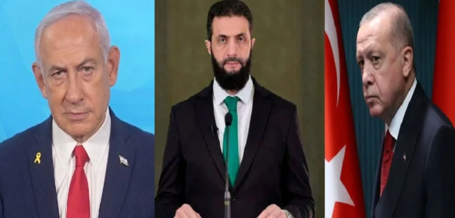الرئيس السوري أحمد الشرع يتوسط الرئيس التركي رجب طيب أردوغان ورئيس الوزراء الإسرائيلي بنيامين نتنياهو
