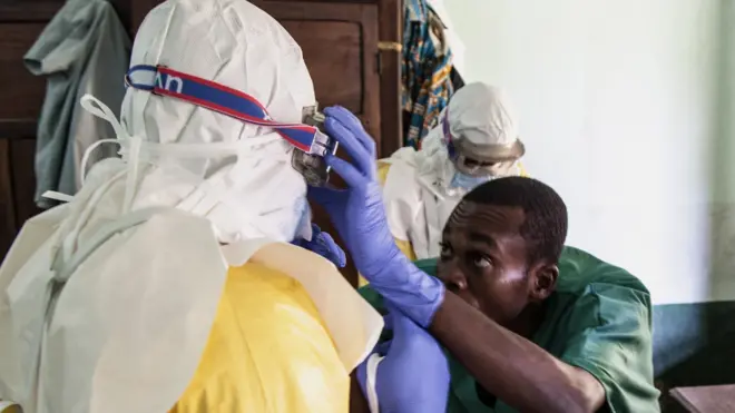 Health workers prepare to diagnose and treat suspected Ebola patients in Bikoro, Democratic Republic Of Congo, 12 May 2018