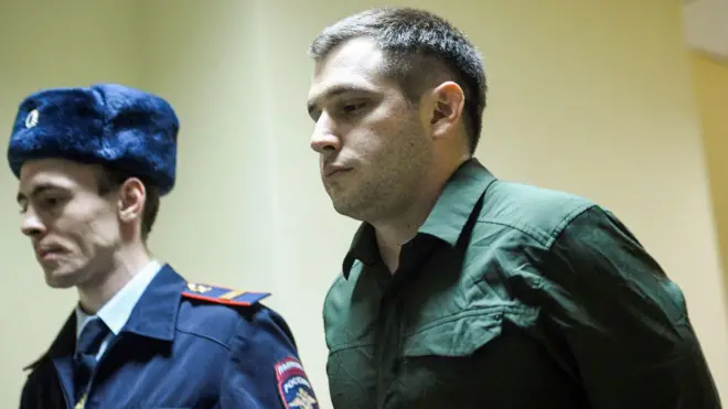 Trevor Reed, Mart 2020'de Moskova'da duruşmaya çıkarılırken.