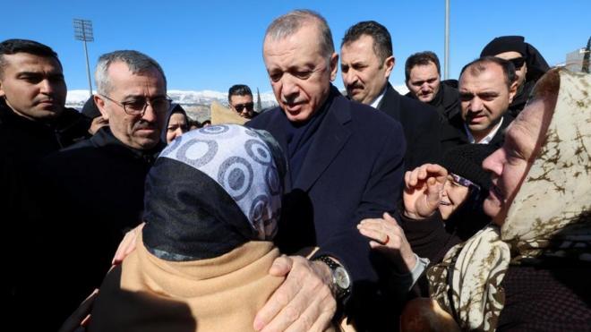 Turkey's president meets people in the quake zone
