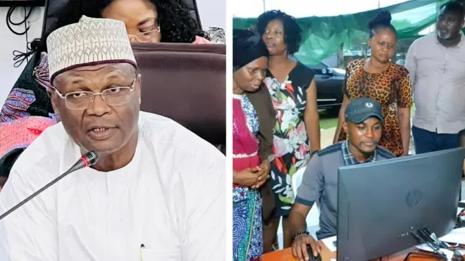 Aworan ọga INEC ati awọn oludibo to n forukọsilẹ