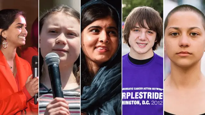 Amika George, Greta Thunberg, Malala Yousafzai, Jack Andraka y Emma González.