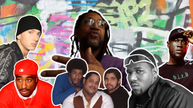 hip hop artists against a graffiti background