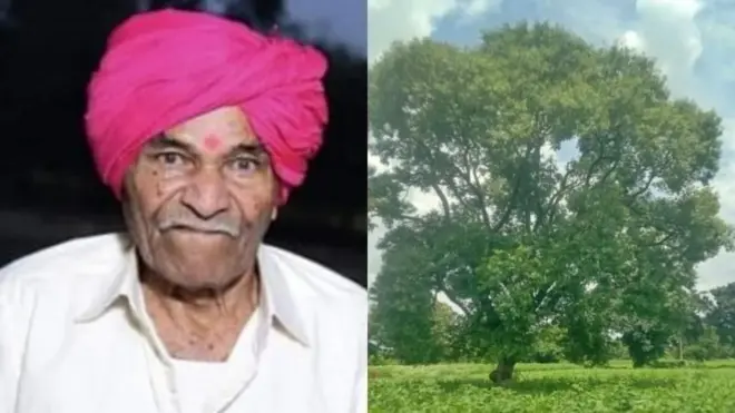 કેશવ શિંદે અને તેમના ખેતરમાં લાગેલું ઝાડ