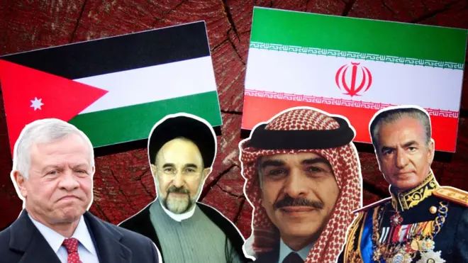 ملكا الأردن عبدالله الثاني والملك حسين، وشاه إيران والرئيس السابق محمد خاتمي