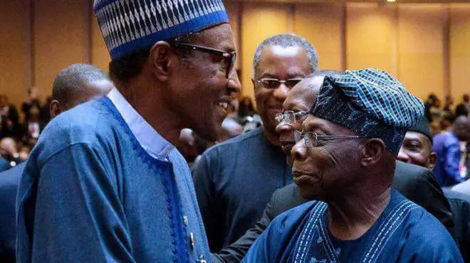 President Muhammadu Buhari (Left), Olusegun Obasanjo (right)