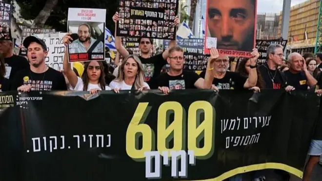 Manifestación en Israel a favor de la liberación de los rehenes secuestrados en Gaza.