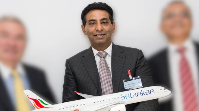 Former SriLankan Airlines CEO Kapila Chandrasena at the event marking the signing of the memorandum of understanding for the purchase of six Airbus A330-300 aircraft and four A350-900 aircraft in 2013.