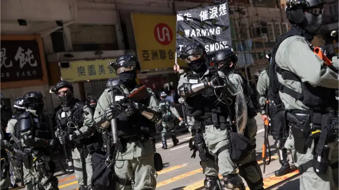 Police in Sai Wan Ho, after the shooting happened