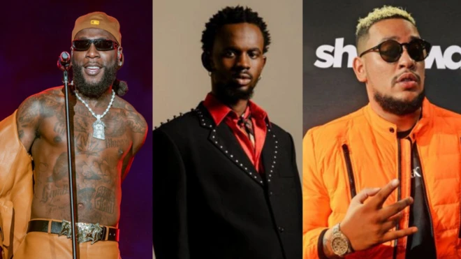 Collage foto of Burna Boy, Black Sherif and AKA