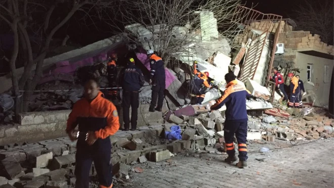 Rescuers are now searching through the wreckage of the building in Cinar district