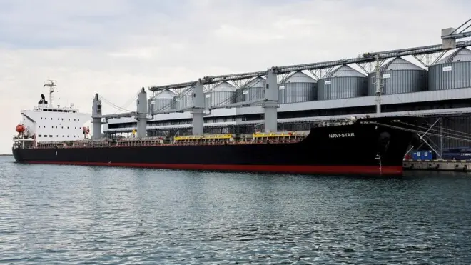 ओडेसा काला सागर बंदरगाह पर रखे अनाज के साइलो (जहां इनका भंडारण किया जाता है) की तस्वीर