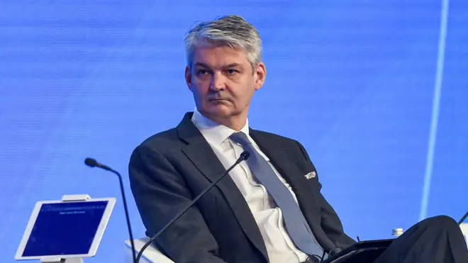 UK National Security Adviser Sir Stephen Lovegrove seen on a stage at a conference