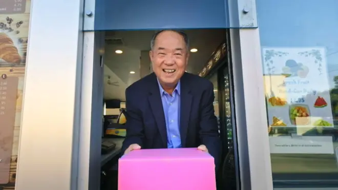 Ted with the iconic pink box he first used