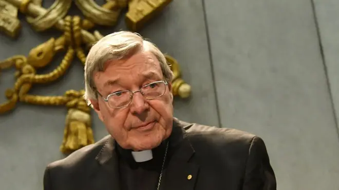 Australian Cardinal George Pell looks on as he makes a statement at the Holy See Press Office, Vatican city on June 29, 2017