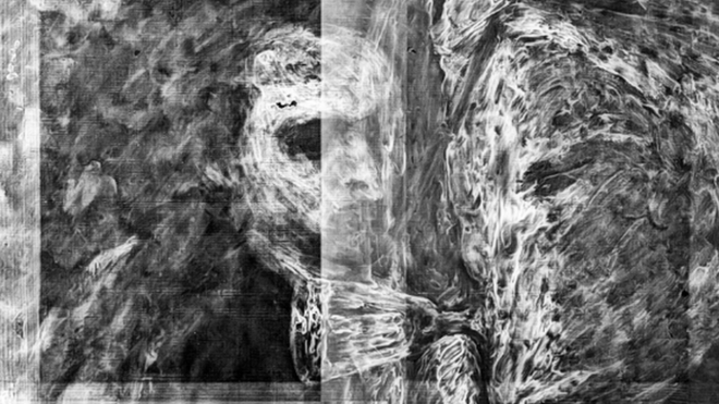 Captura de rayos X de la obra "Naturaleza muerta con pan y huevos".