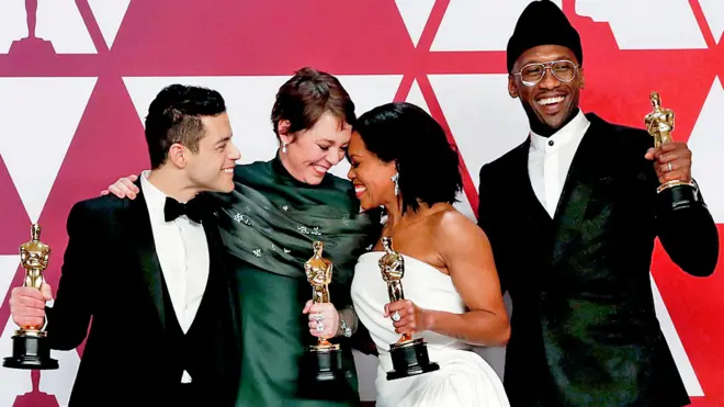 The acting winners: Rami Malek, Olivia Colman, Regina King and Mahershala Ali