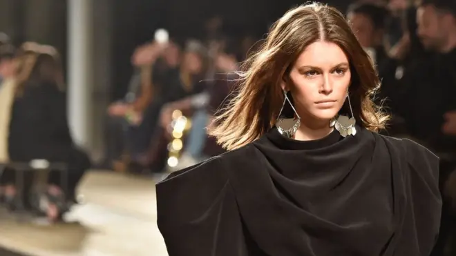Kaia Gerber, who is just 17 years old, walking in Paris Fashion Week