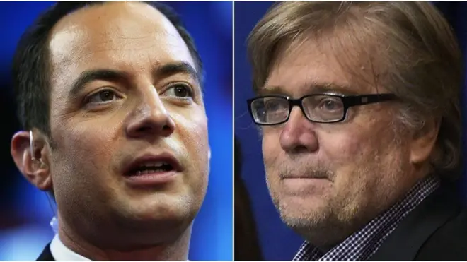 Солдо Райнс Прибус менен Стивен Беннон шайлоо алдындагы өнөктүк учурунда Трамп менен чогуу иштешкен