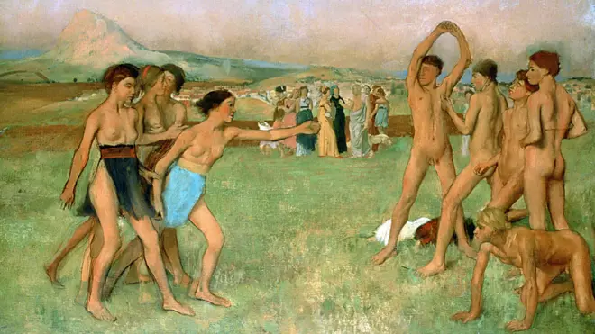 Pintura representando os espartanos se exercitando por Edgar Degas (1834-1917);