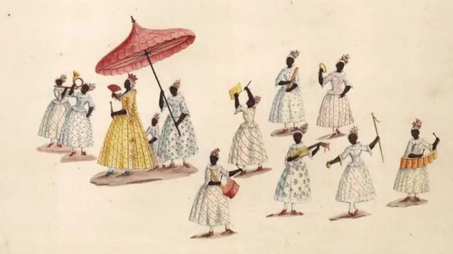 Procession de la reine noire à la fête des rois, illustrée par Carlos Julião