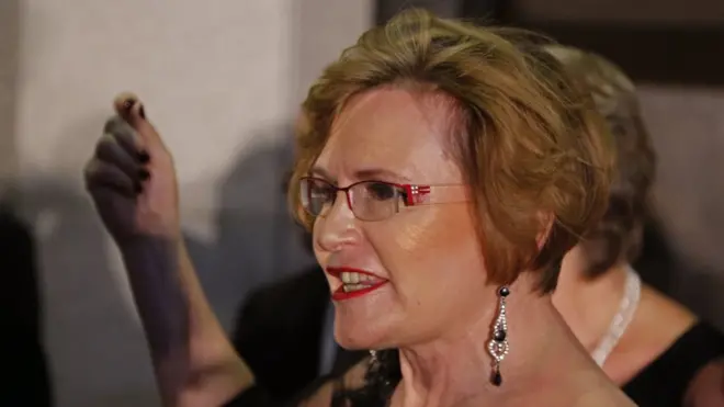 Helen Zille leaves the parliament in Cape Town on February 12, 2015