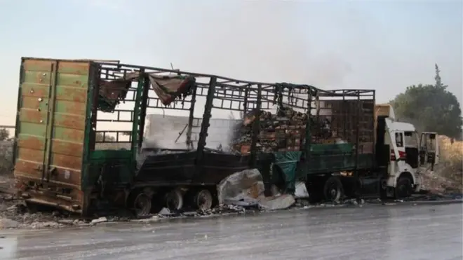 В ходе бомбардировки конвоя было уничтожено 18 грузовиков