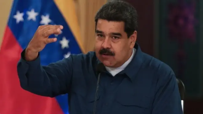 Venezuela's President Nicolas Maduro during a televised speech in Caracas, Venezuela
