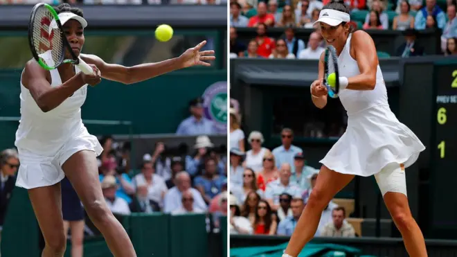 Винус Уильямс (слева) может войти в историю как самая возрастная победительница турнира Большого шлема. Гарбинье Мугуруса (справа) проиграла на этом турнире только один сет