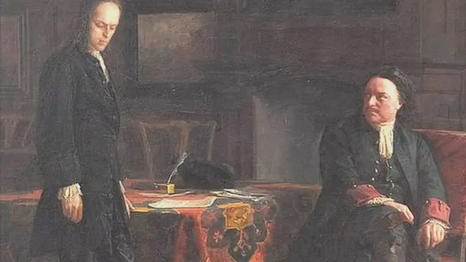 "Петр I допрашивает царевича Алексея Петровича в Петергофе" (Николай Ге, 1871 год)