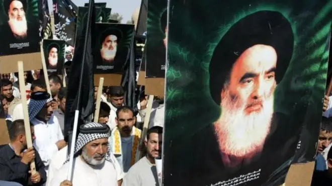 علی سیستانی روحانی ۸۹ ساله ایرانی که سال‌ها است که در نجف زندگی می‌کند