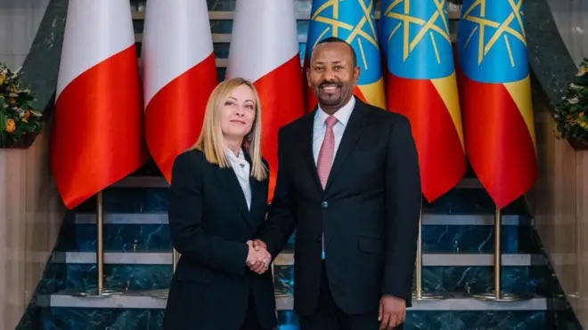 ጠቅላይ ሚኒስትር ዐቢይ አሕመድ እና የጣሊያን ጠቅላይ ሚኒስትር ጆርጂያ ሜሎኒ