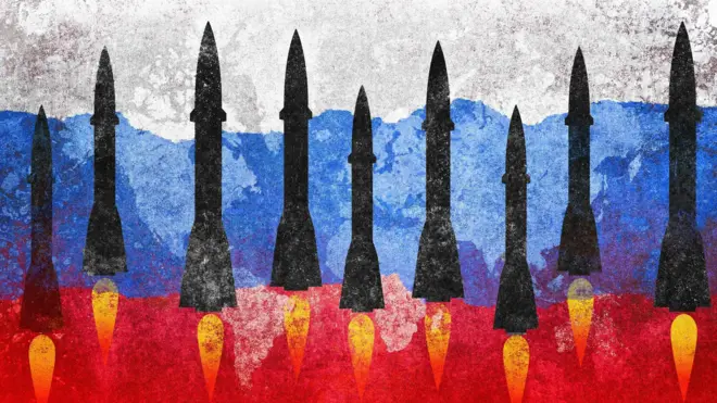 Ракети з російськими кольорами та картою - ілюстрація