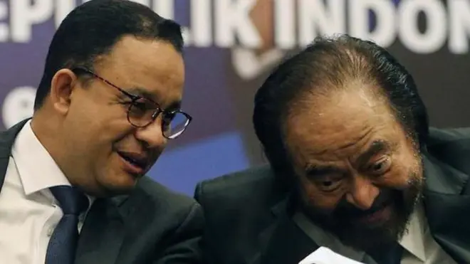 Anies Baswedan (kiri) dan Surya Paloh.