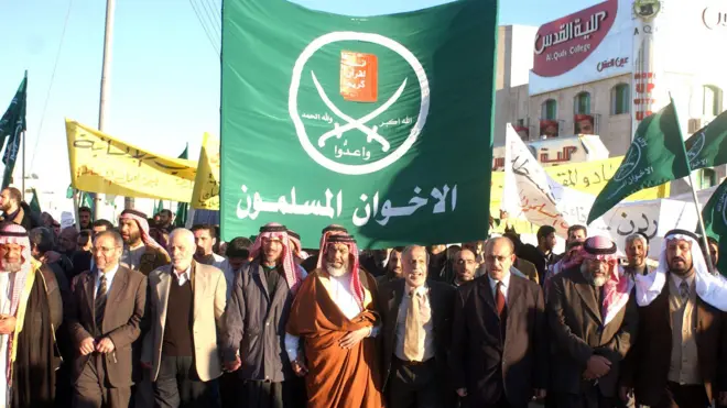 مظاهرة للإخوان المسلمين في عمان ضد الجدار العازل في الضفة الغربية المحتلة، في 9 فبراير/شباط 2004 