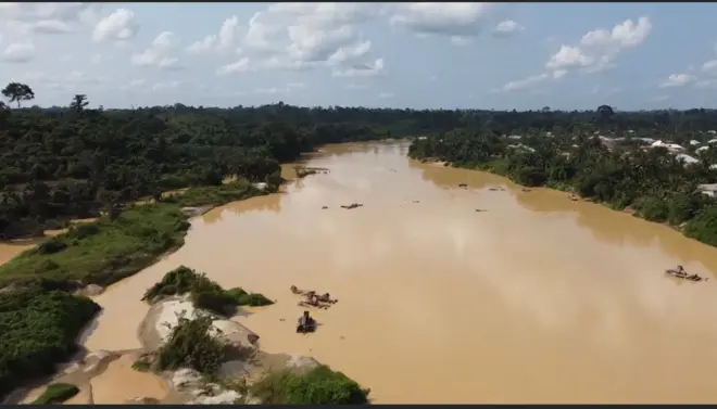 A shot of a heavily polluted water body in the Central Region of Ghana
