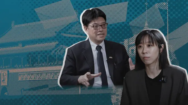 陆委会主委邱垂正与BBC记者蒋宜婷